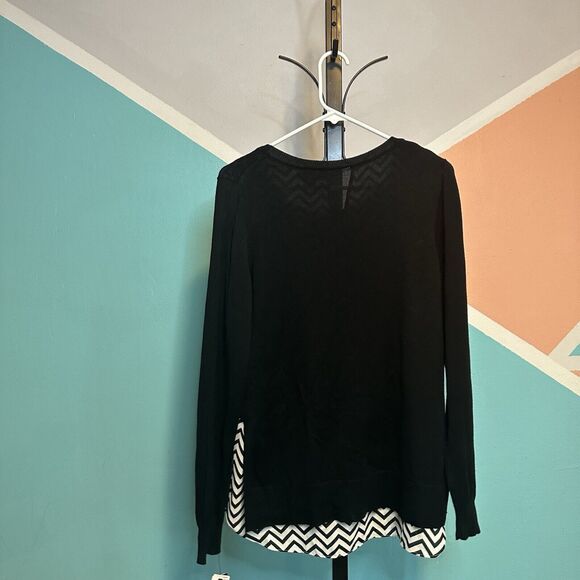 AB Studio Sweater Womens Size X Large Black Pullover Chevron Constrast Hem Knit - Picture 6 of 7